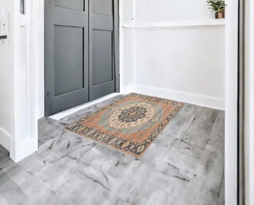 3'X5' Blue Hand Woven Oval Medallion Indoor Area Rug Photo 2
