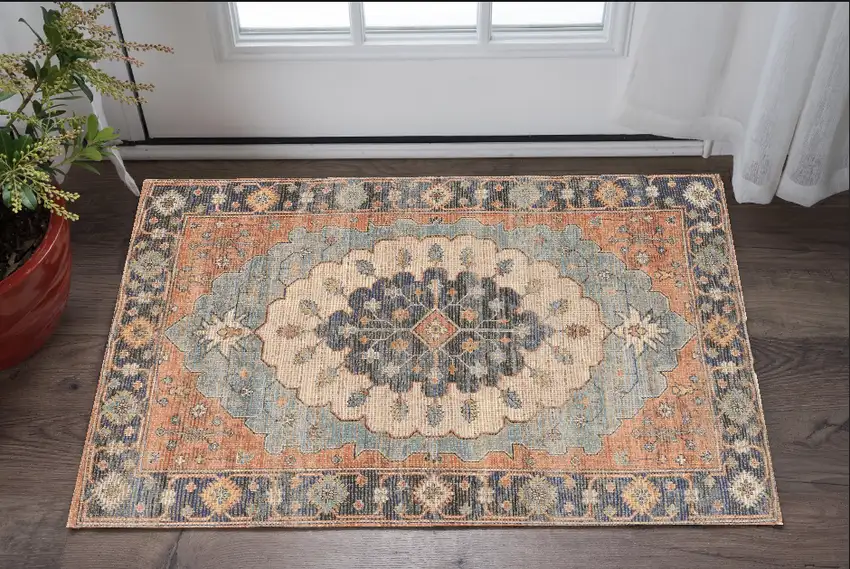 Blue Medallion Hand Woven Area Rug Photo 1