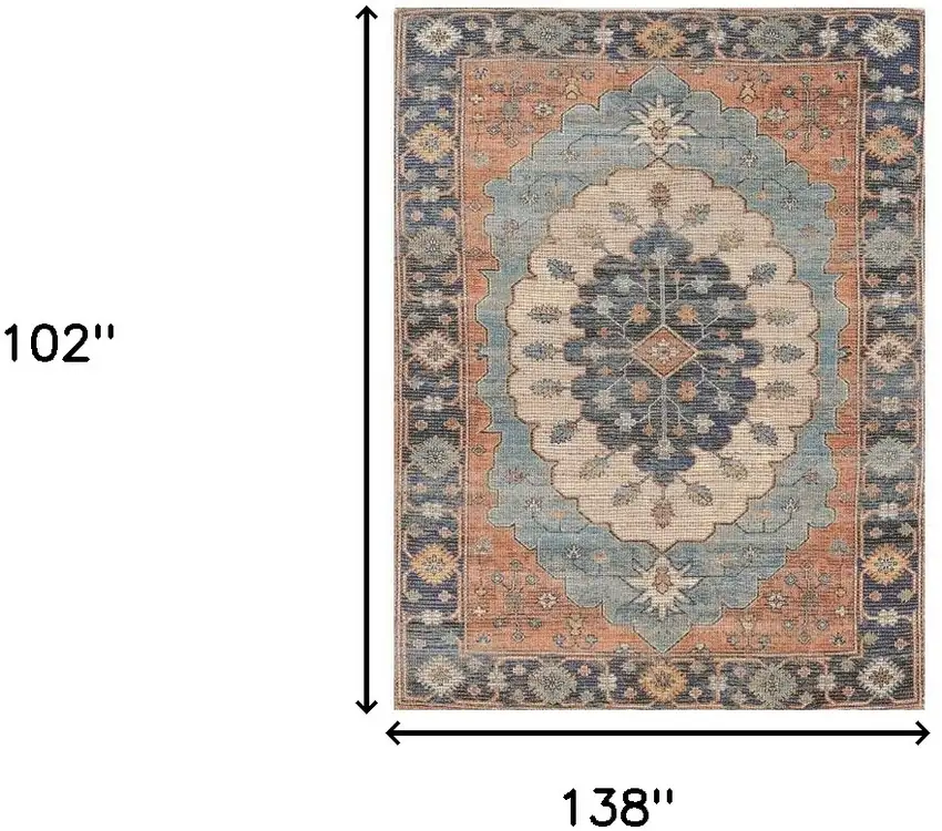 7'X12' Blue Hand Woven Traditional Medallion Indoor Area Rug Photo 3