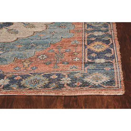Blue Orange And Black Jute Medallion Hand Woven Area Rug Photo 5