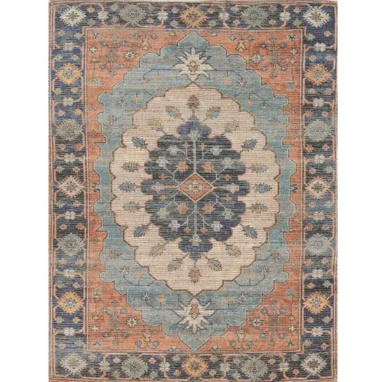 Blue Orange And Black Jute Medallion Hand Woven Area Rug Photo 2