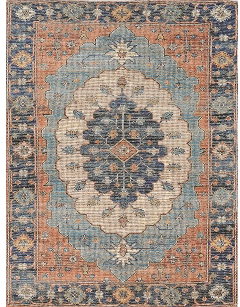 Blue Hand Woven Traditional Medallion Indoor Area Rug Photo 3