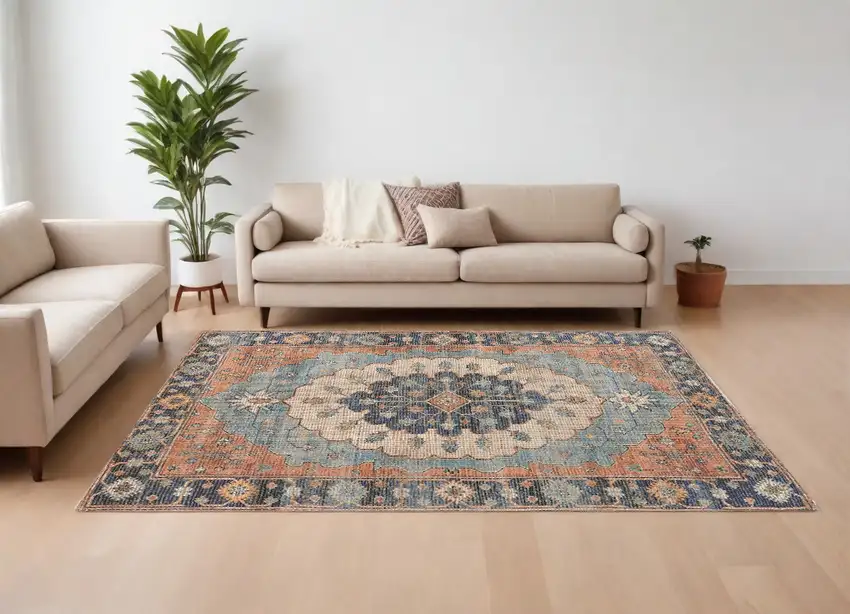 7'X12' Blue Hand Woven Traditional Medallion Indoor Area Rug Photo 1