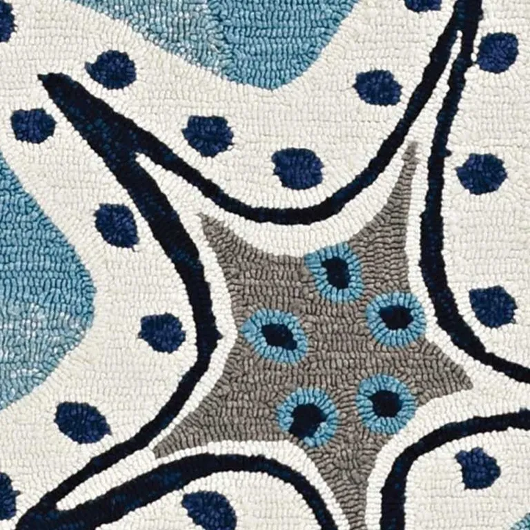 Blue Hand Woven UV Treated Coastal Starfish Indoor Outdoor Area Rug Photo 5