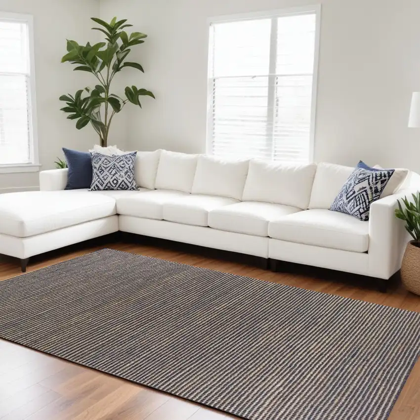 Blue Hand Woven Wool And Jute Indoor Area Rug Photo 1