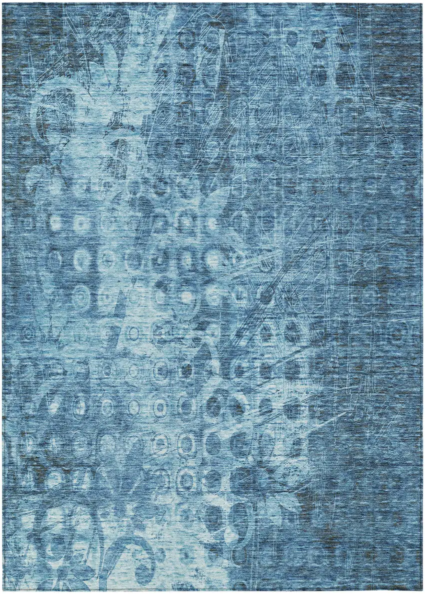 Blue Ikat Washable Non Skid Indoor Outdoor Area Rug Photo 2