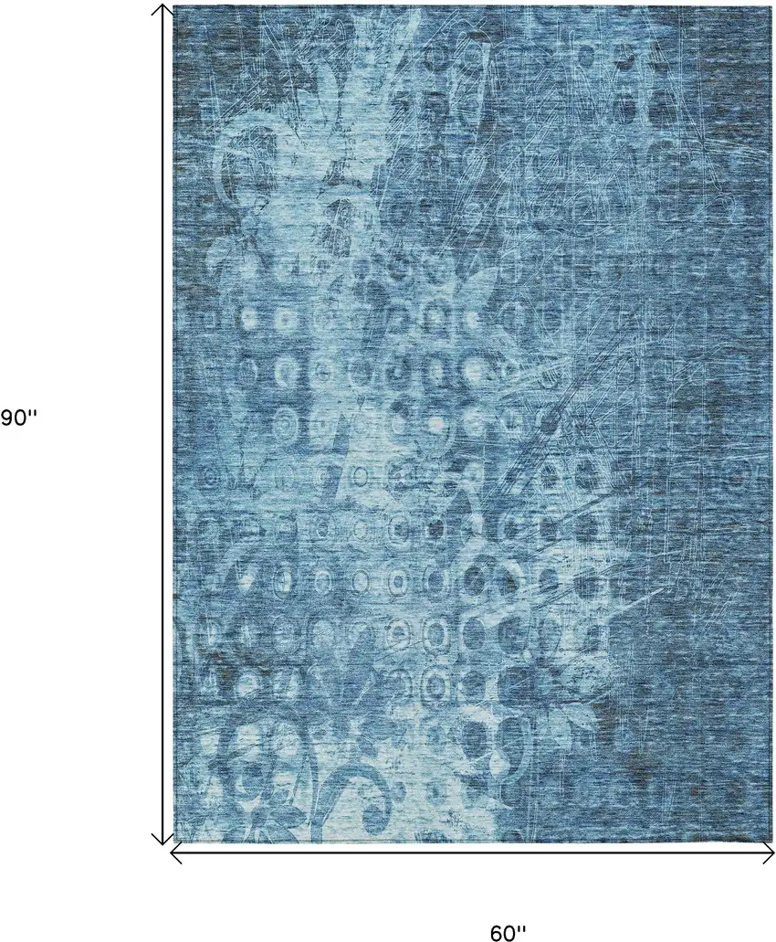 Blue Ikat Washable Non Skid Indoor Outdoor Area Rug Photo 3