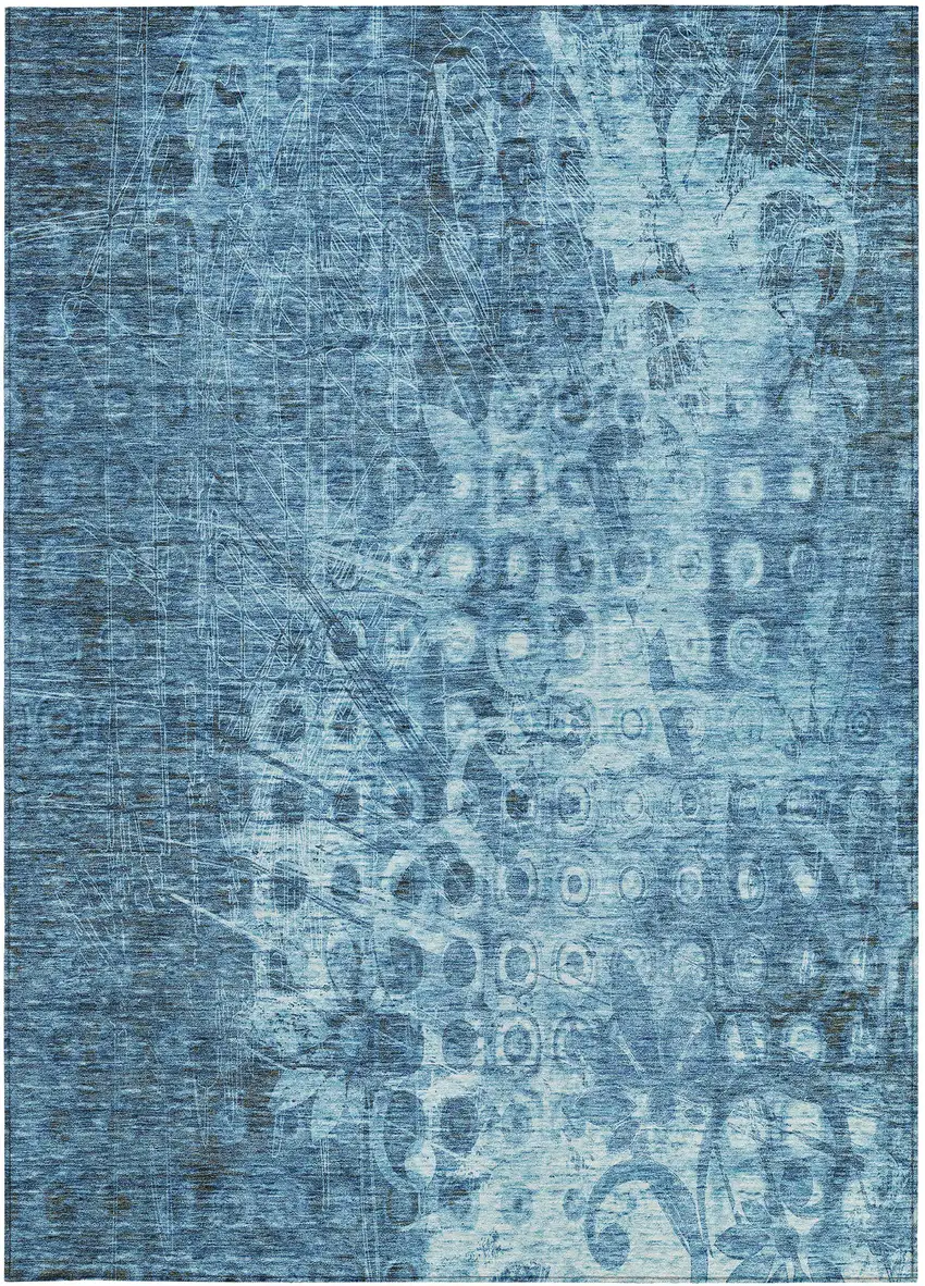 Blue Ikat Washable Non Skid Indoor Outdoor Area Rug Photo 5