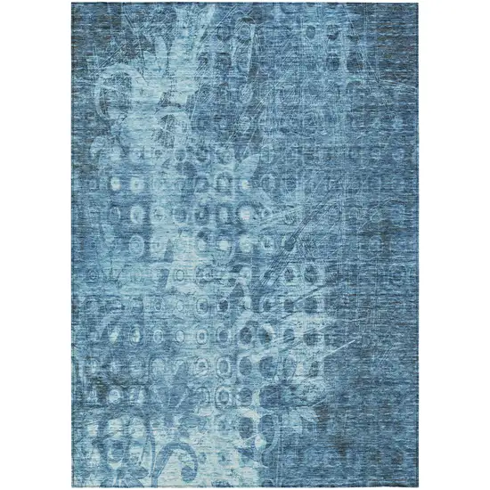 Blue Ikat Washable Non Skid Indoor Outdoor Area Rug Photo 2