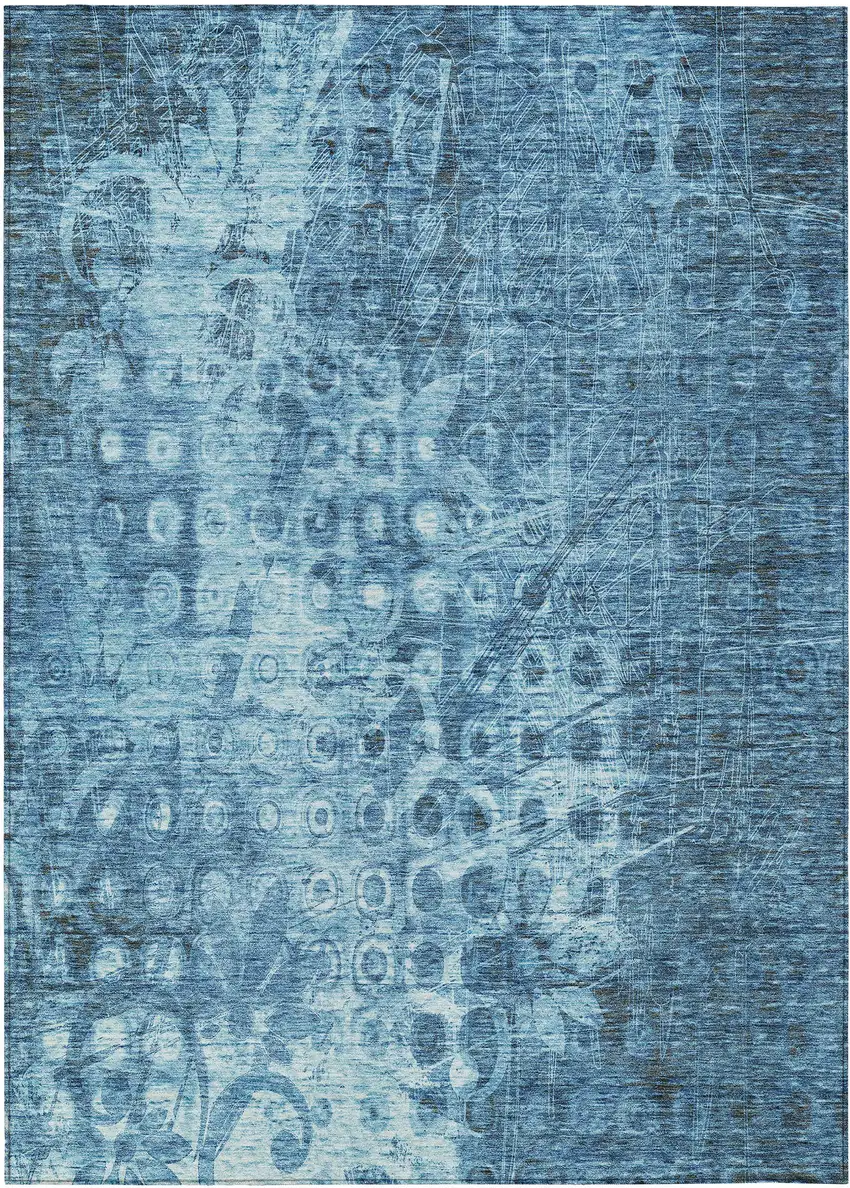 Blue Ikat Washable Non Skid Indoor Outdoor Area Rug Photo 2
