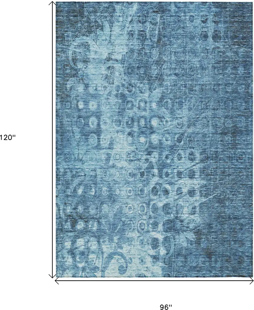 Blue Ikat Washable Non Skid Indoor Outdoor Area Rug Photo 3