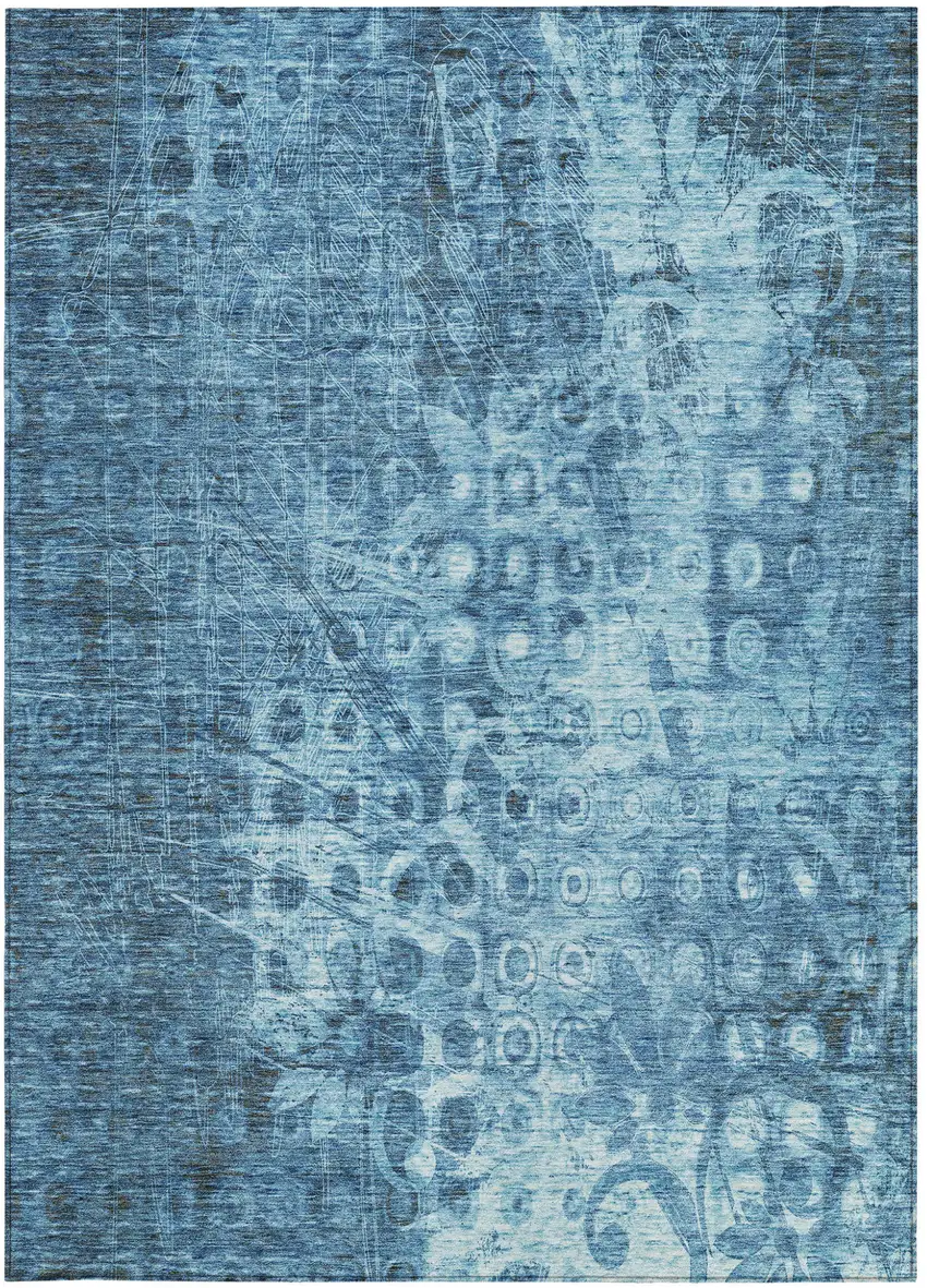 Blue Ikat Washable Non Skid Indoor Outdoor Area Rug Photo 5
