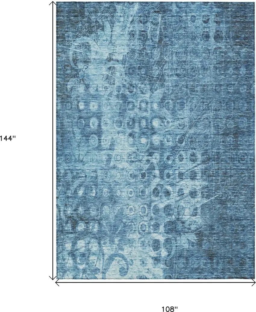 Blue Ikat Washable Non Skid Indoor Outdoor Area Rug Photo 3