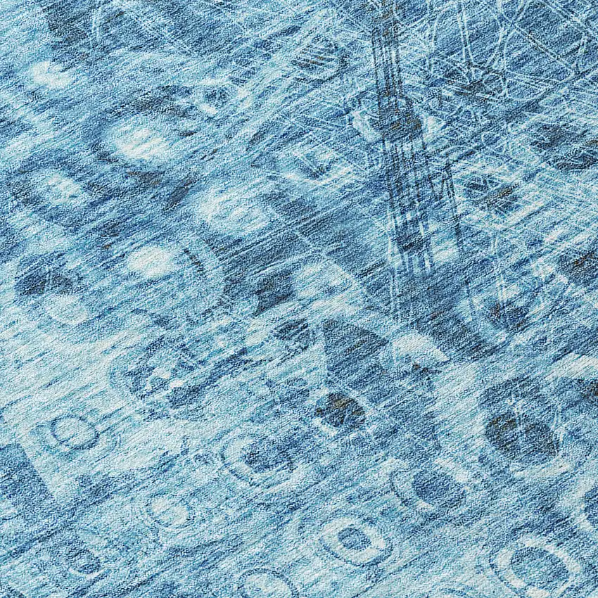 Blue Ikat Washable Indoor Outdoor Area Rug Photo 6