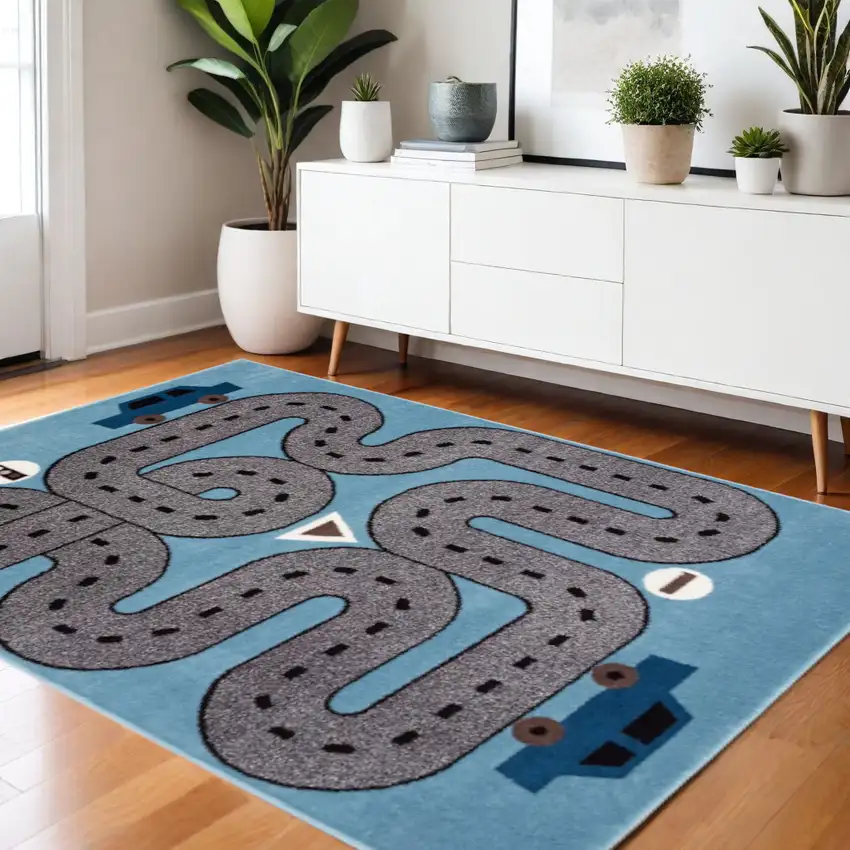 Blue Imaginative Racetrack Area Rug Photo 2