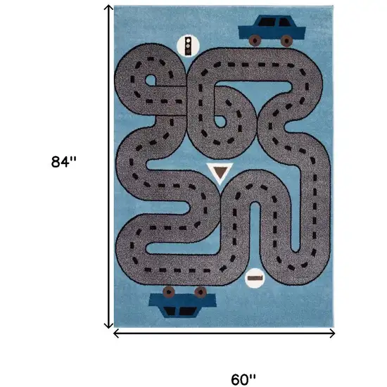 Blue Imaginative Racetrack Area Rug Photo 3