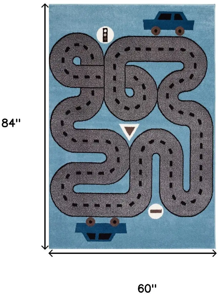 Blue Imaginative Racetrack Area Rug Photo 3