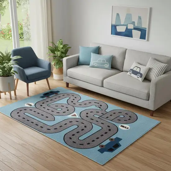 Blue Imaginative Racetrack Area Rug Photo 1