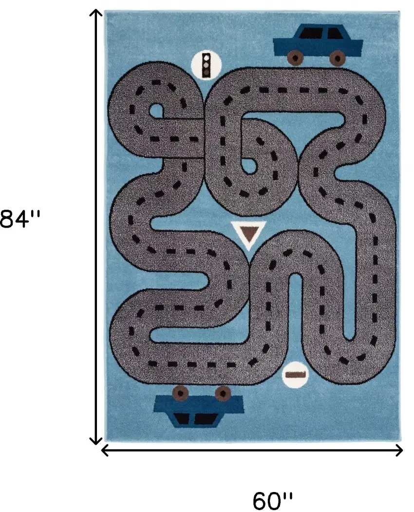 Blue Imaginative Racetrack Area Rug Photo 8
