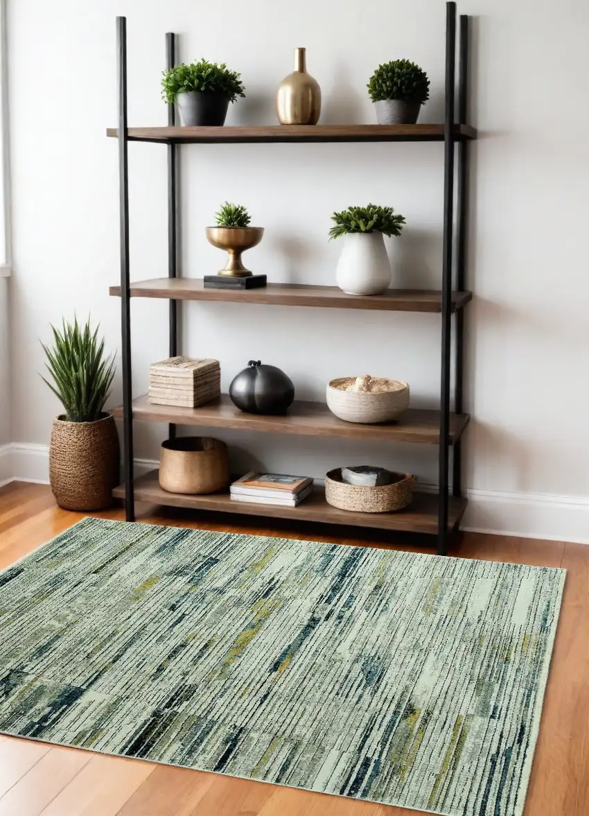 Ivory and Blue Abstract Area Rug Photo 1