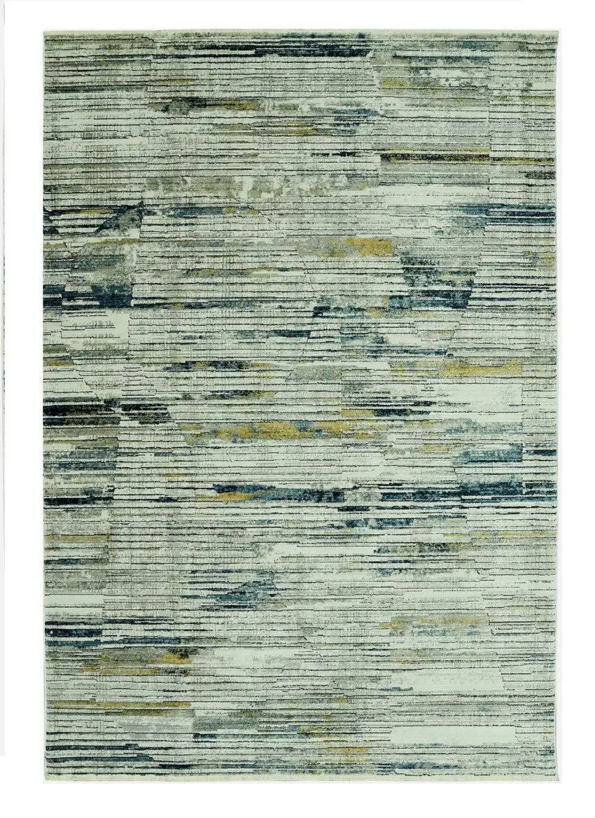 Ivory and Blue Abstract Area Rug Photo 1