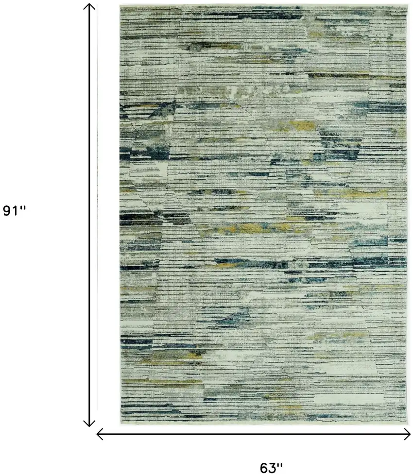 Ivory and Blue Abstract Area Rug Photo 7