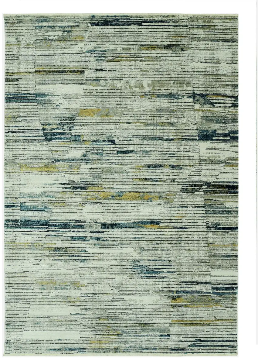 Ivory and Blue Abstract Area Rug Photo 3