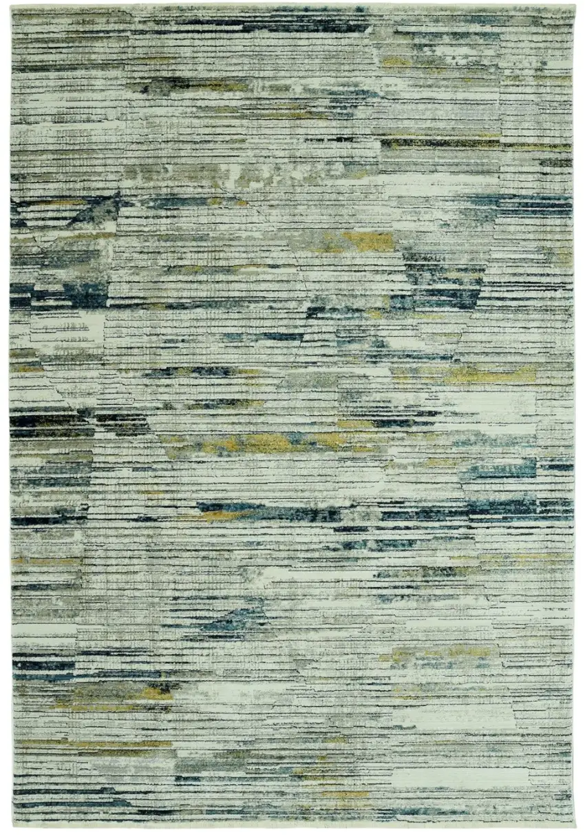 Ivory and Blue Abstract Area Rug Photo 2