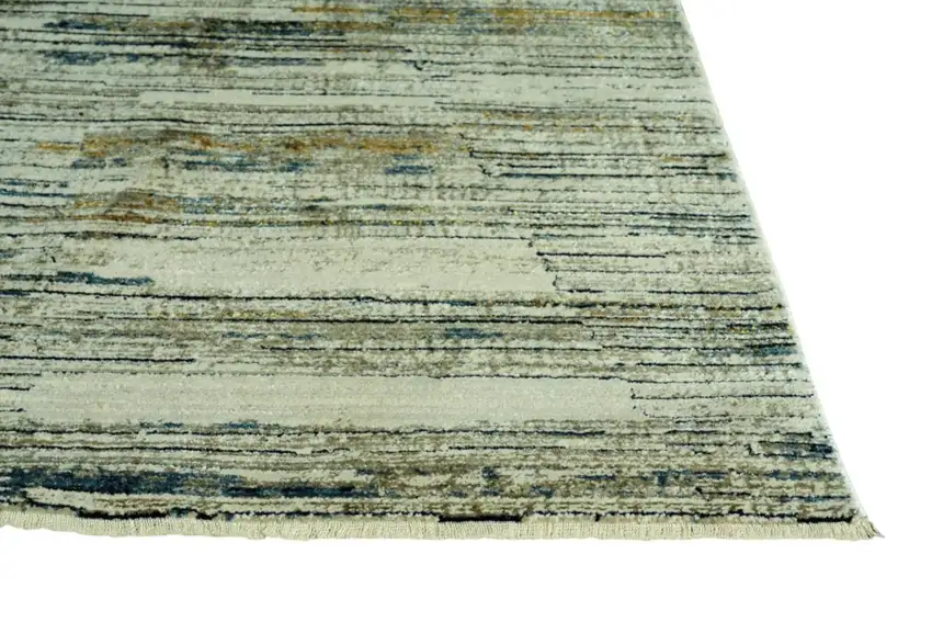 Ivory and Blue Abstract Area Rug Photo 3