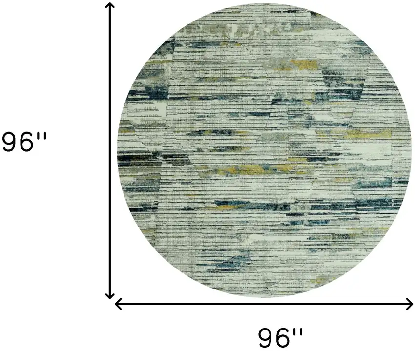 8' Ivory and Blue Round Abstract Area Rug Photo 3