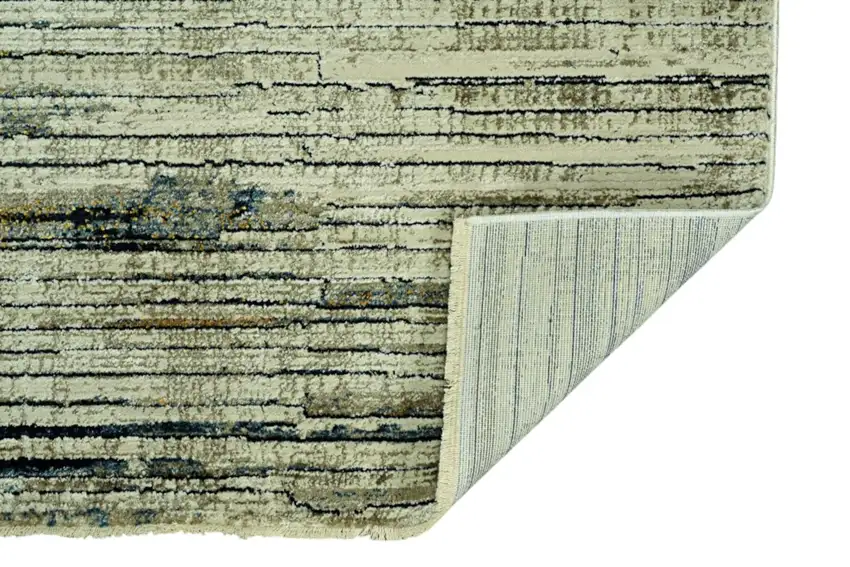 8' Ivory And Blue Abstract Runner Rug Photo 4