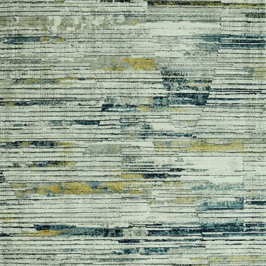 Ivory and Blue Abstract Runner Rug Photo 5