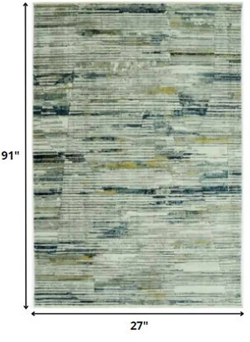 Blue Ivory Abstract Striped Runner Rug Photo 4
