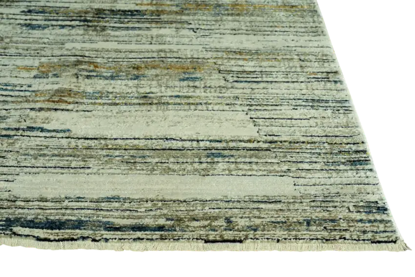 Ivory and Blue Abstract Runner Rug Photo 3