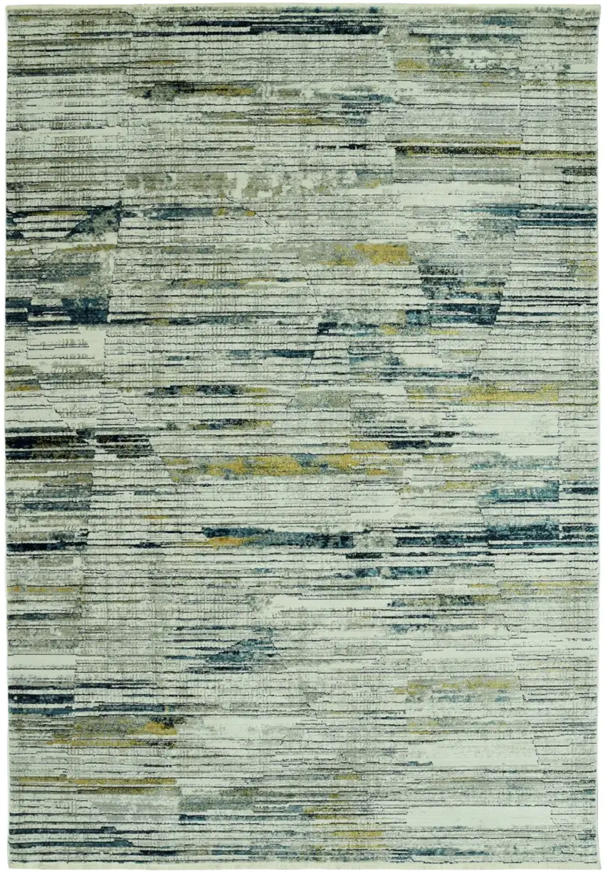Ivory and Blue Abstract Runner Rug Photo 2