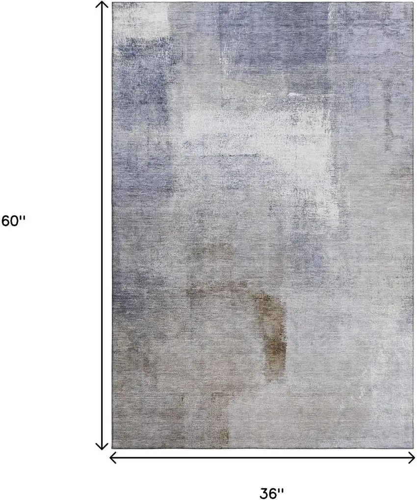 Blue Ivory And Beige Abstract Washable Area Rug With UV Protection Photo 3