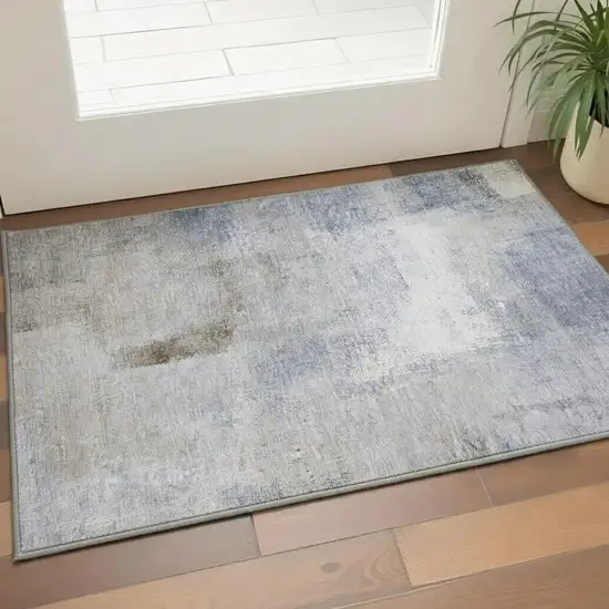 Blue Ivory And Beige Abstract Washable Area Rug With UV Protection Photo 2