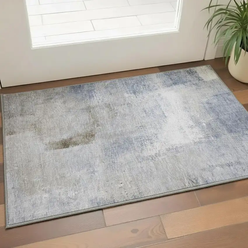 Blue Ivory And Beige Abstract Washable Area Rug With UV Protection Photo 2