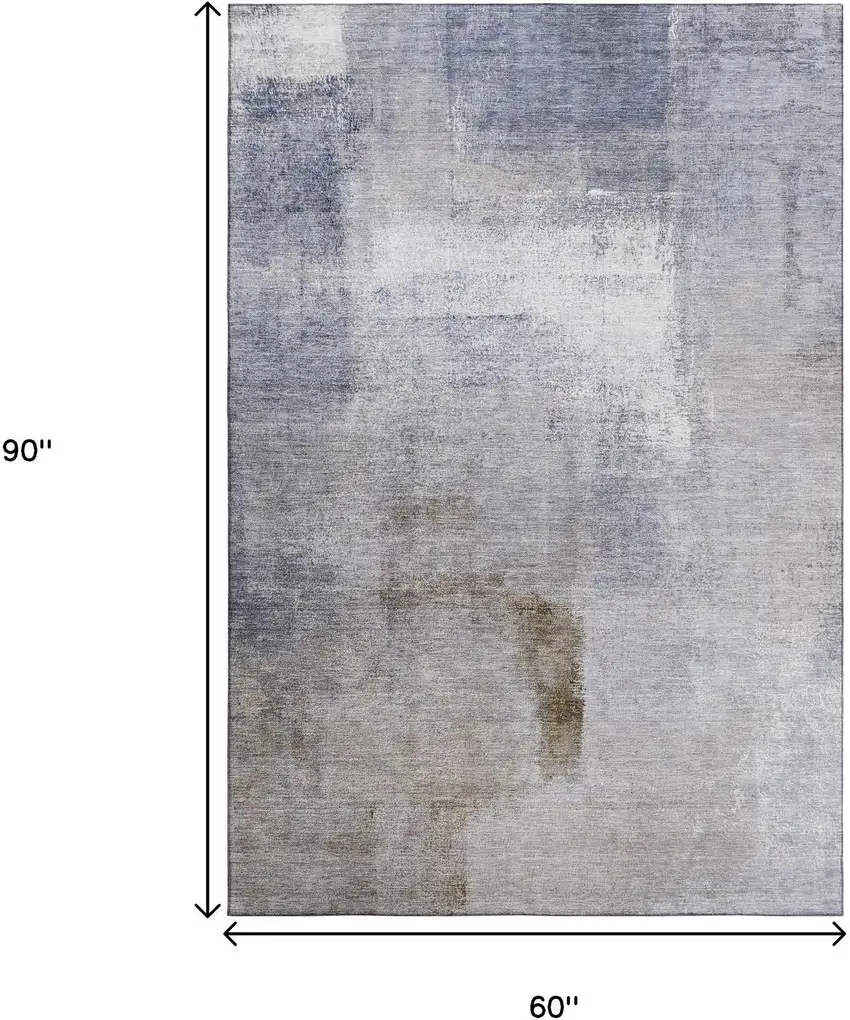 Blue Ivory And Beige Abstract Washable Area Rug With UV Protection Photo 3