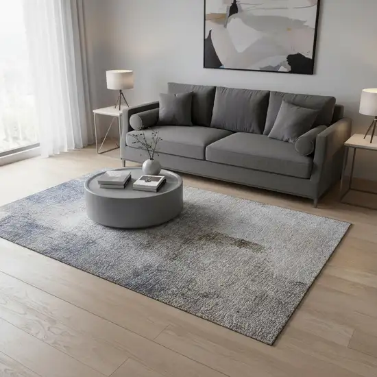 Blue Ivory And Beige Abstract Washable Area Rug With UV Protection Photo 2