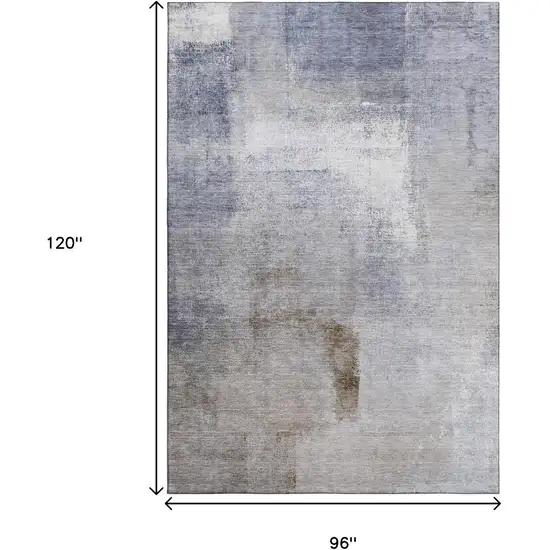 Blue Ivory And Beige Abstract Washable Area Rug With UV Protection Photo 3