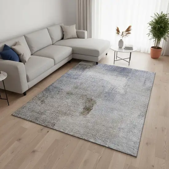 Blue Ivory And Beige Abstract Washable Area Rug With UV Protection Photo 2