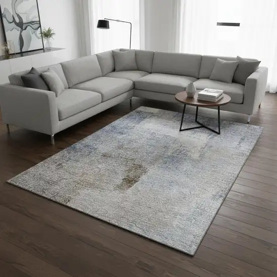 Blue Ivory And Beige Abstract Washable Area Rug With UV Protection Photo 2