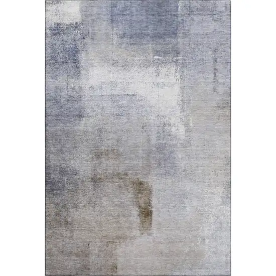 Blue Ivory And Beige Abstract Washable Area Rug With UV Protection Photo 1