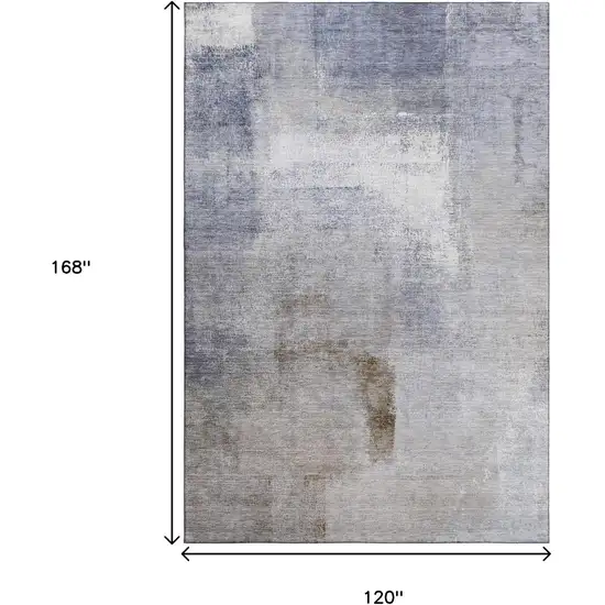 Blue Ivory And Beige Abstract Washable Area Rug With UV Protection Photo 3