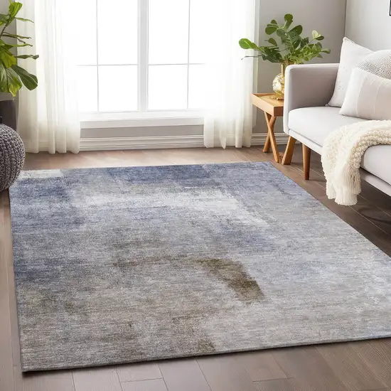 Blue Ivory And Beige Abstract Washable Area Rug With UV Protection Photo 5