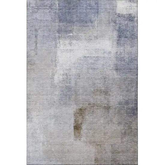 Blue Ivory And Beige Abstract Washable Area Rug With UV Protection Photo 3