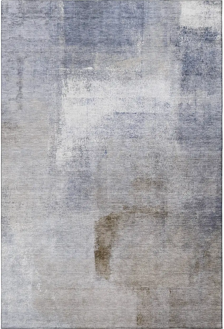 Blue Ivory And Beige Abstract Washable Area Rug With UV Protection Photo 3