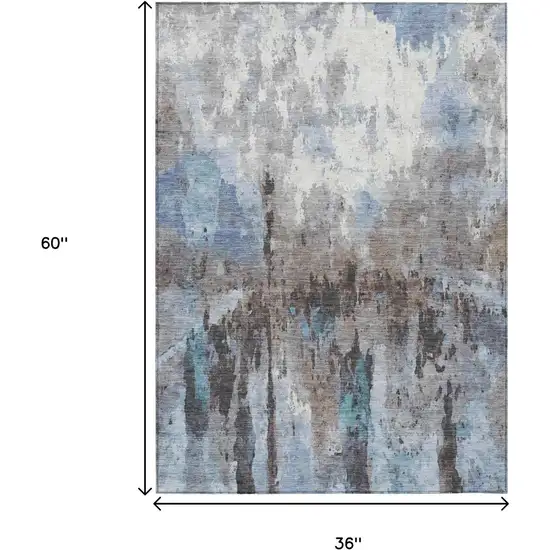 Blue Ivory And Beige Abstract Washable Indoor Outdoor Area Rug Photo 3