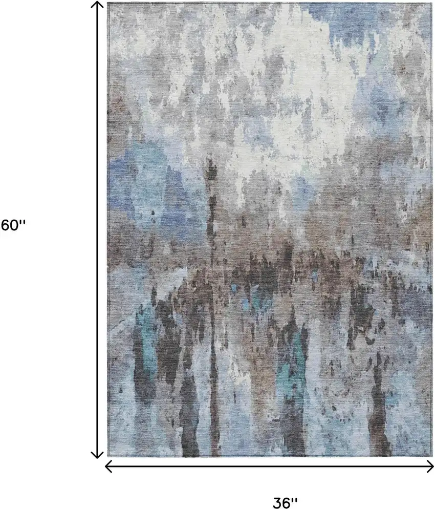 Blue Ivory And Beige Abstract Washable Indoor Outdoor Area Rug Photo 3